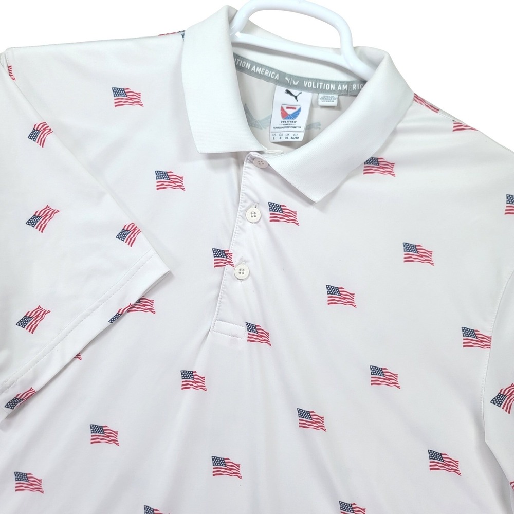 Puma Volition America Golf Polo Mens Large White American Flag‎ Print AOP